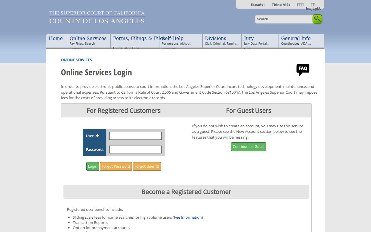 Los Angeles County people search options in court public access services