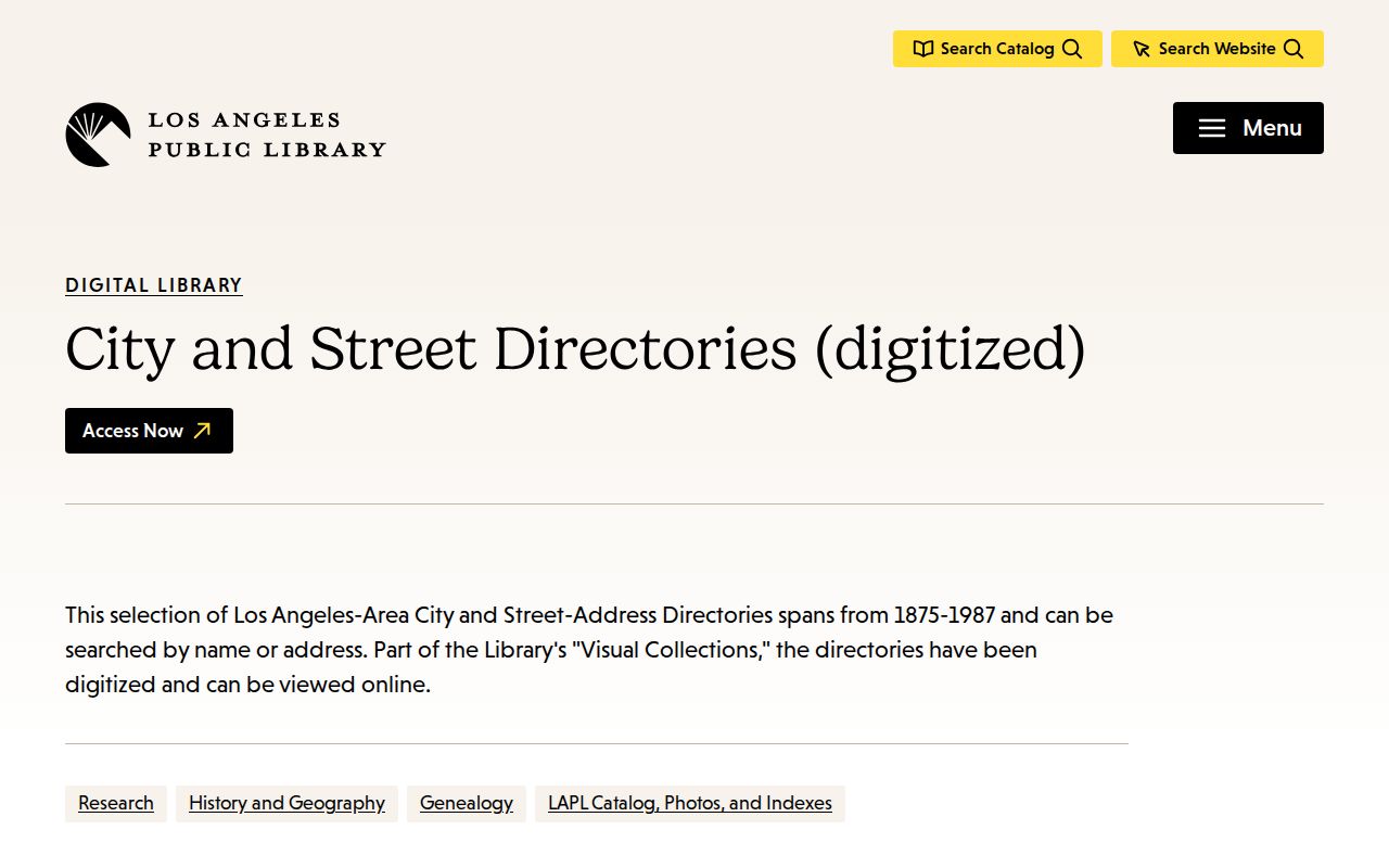 Los Angeles County people search in historical city and street directories