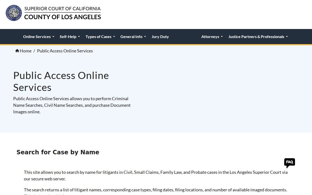 Los Angeles County people search through the Superior Court civil name index