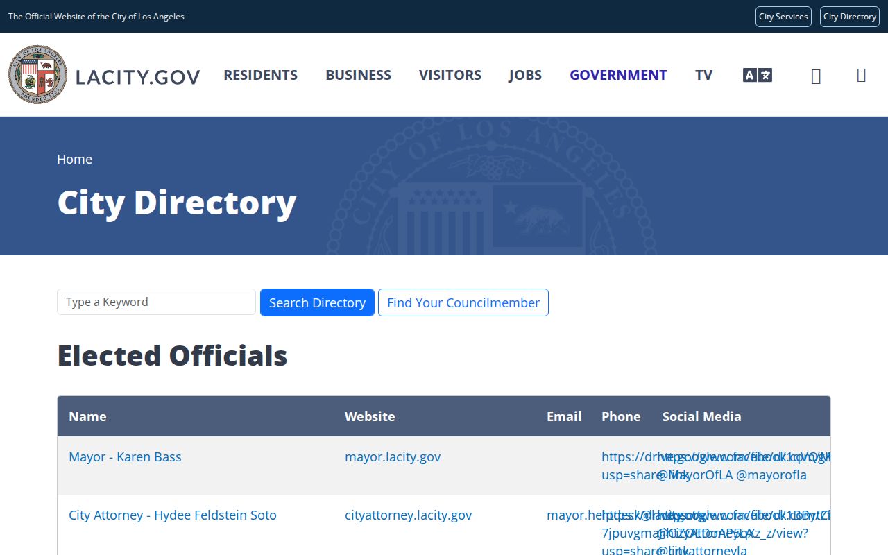 Los Angeles County people search using the City of Los Angeles directory