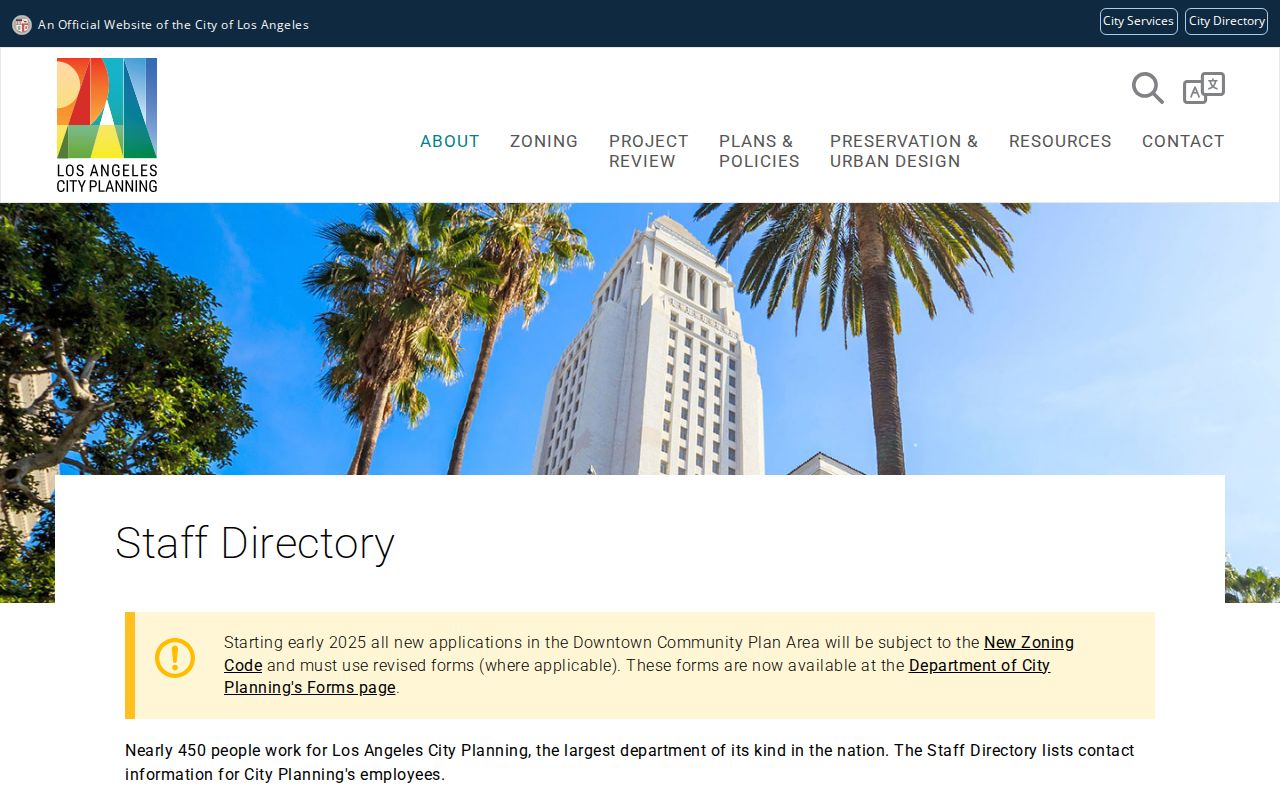 Los Angeles County people directories screenshot of the City Planning staff directory