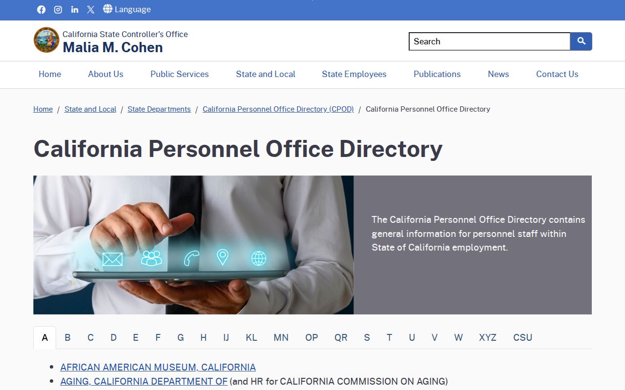 Los Angeles County people directories screenshot of the California Personnel Office Directory