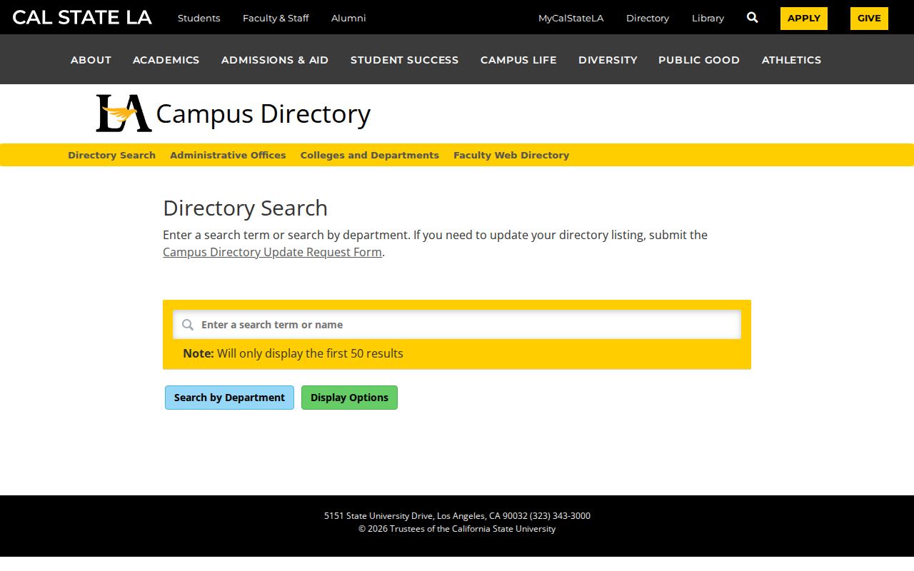 Los Angeles County people directories screenshot of the Cal State LA campus directory