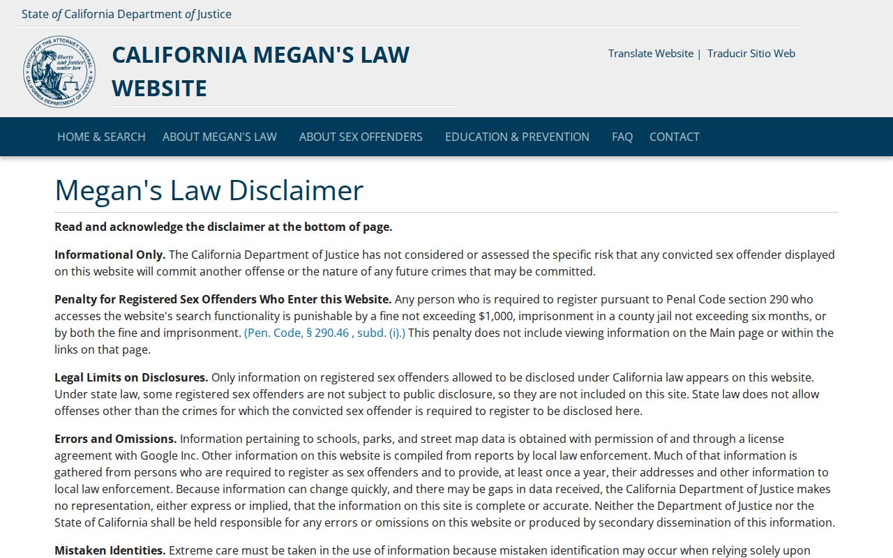 California Megan's Law disclosure limits for Los Angeles County open records