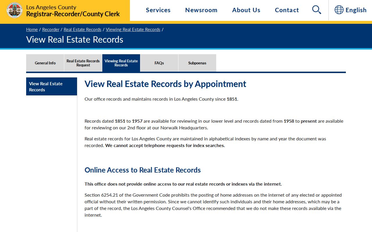 Los Angeles County open records viewing instructions for real estate documents