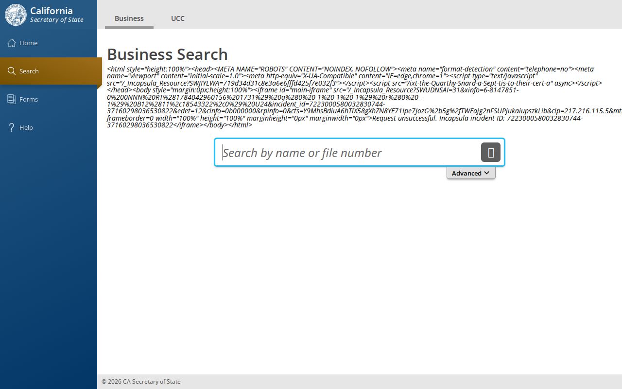 California bizfile search used for Los Angeles County open records research